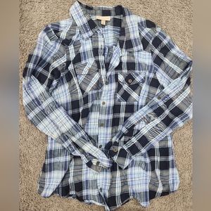 Dress Barn women's 1X plaid flannel button up blouse
